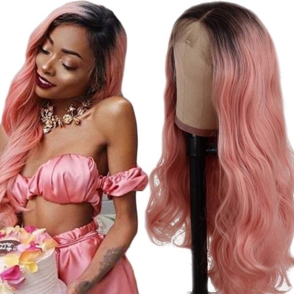 💕22” PINK OMBRE BODY WAVY LACE-FRONT WIG *NEW*